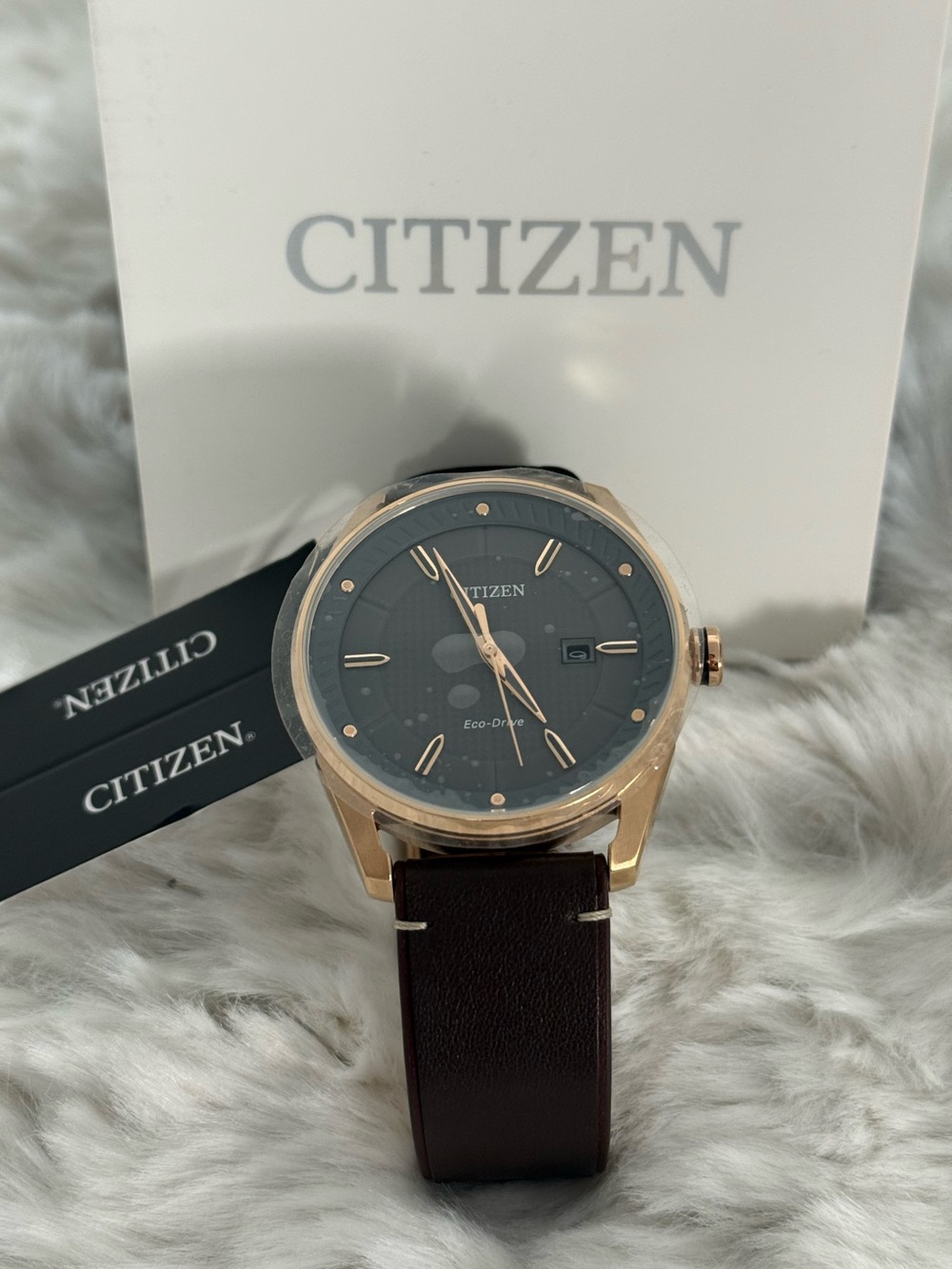 Citizen Eco-Drive Men’s Watch BM6983-00H Rose Gold Gray Dial NWT Box